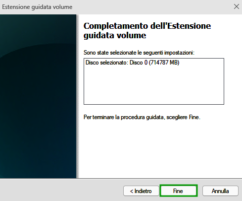 Immagine: terzo passaggio nella finestra Estensione guidata volume