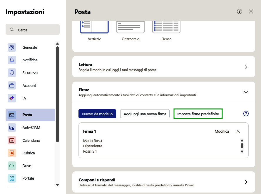 Immagine: pulsante Imposta Firme predefinite