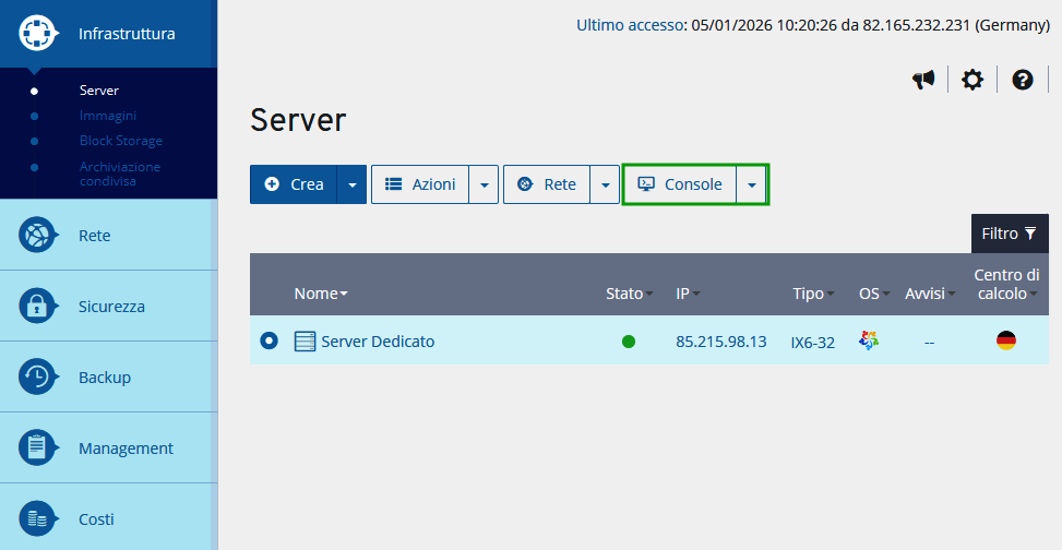 Immagine: pulsante Console