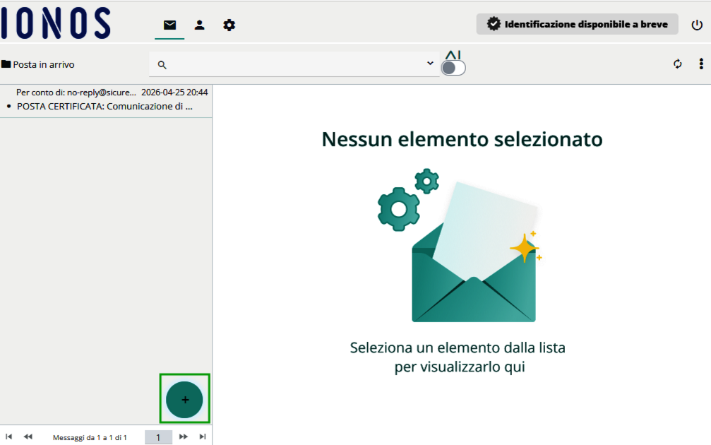 Immagine: pulsante "+" all'interno dell'account IONOS PEC.