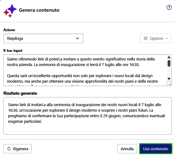 Immagine: pulsante Usa contenuto