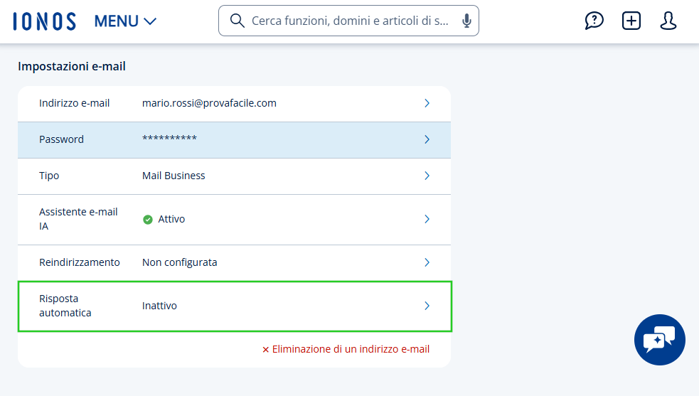 Immagine: voce di menu Risposta automatica.