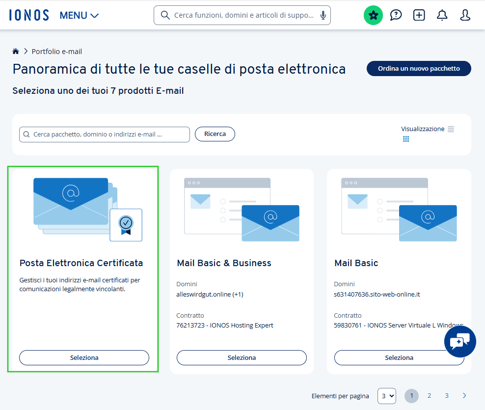 Immagine: riquadro "Posta elettronica certificata".