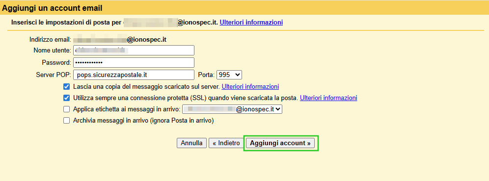 Immagine: pulsante "Aggiungi account" nella finestra Aggiungi un account email.