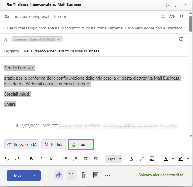 Immagine: pulsante Traduci nella finestra di risposta