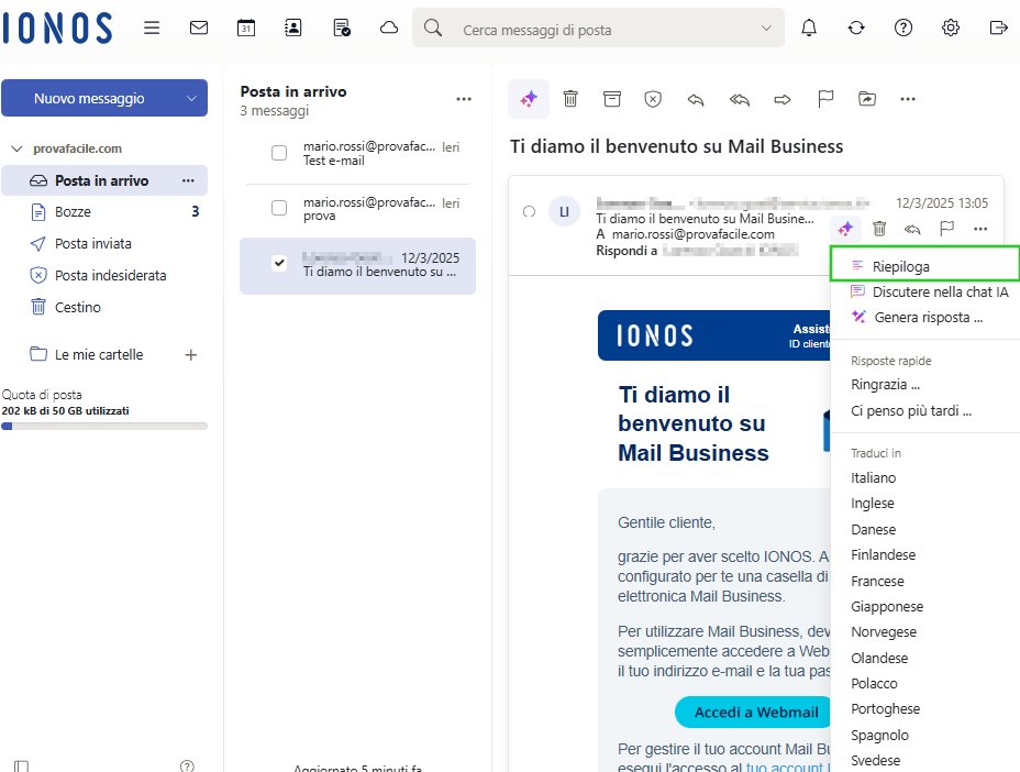 Immagine: voce di menu Riepiloga