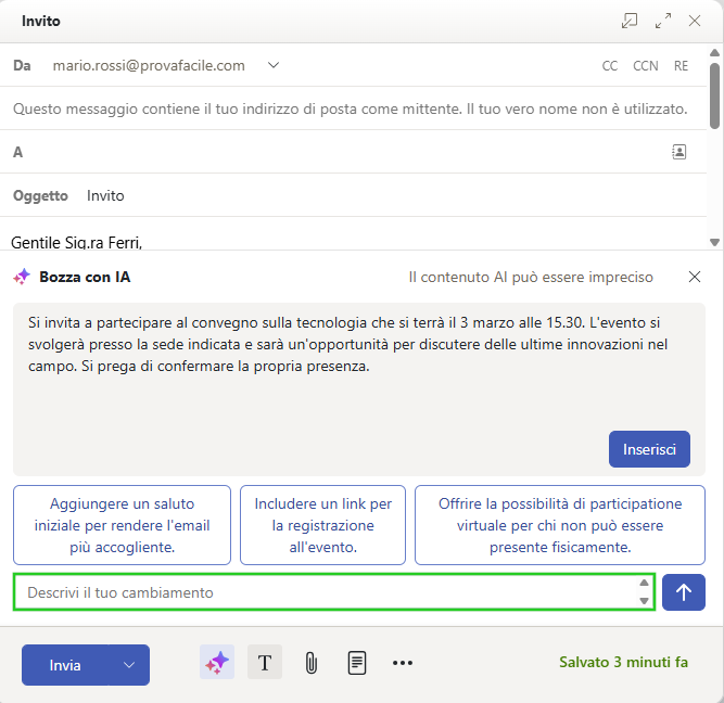 Immagine: campo di inserimento "Descrivi il tuo cambiamento".