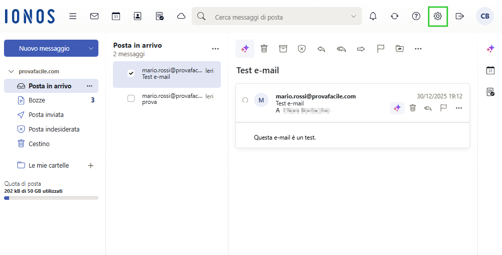 Immagine: icona dell'ingranaggio nella barra di navigazione