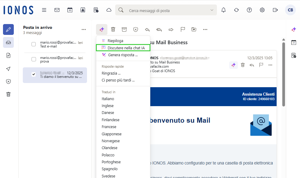 Immagine: azione Discutere nella chat IA