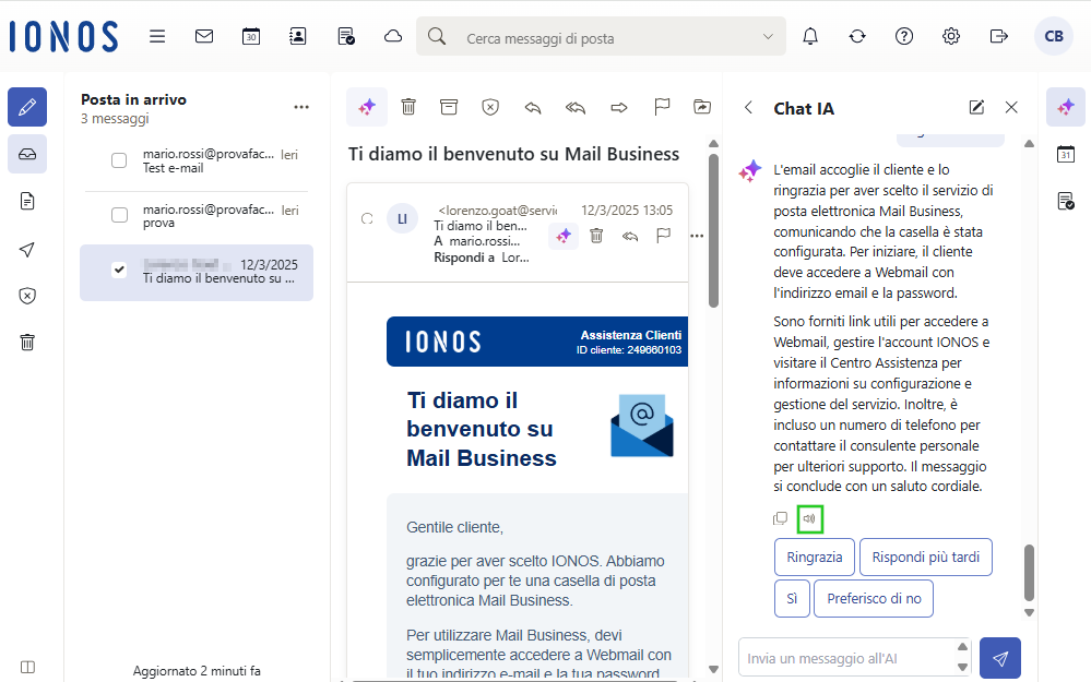 Immagine: icona dell'altoparlante nella colonna Chat IA