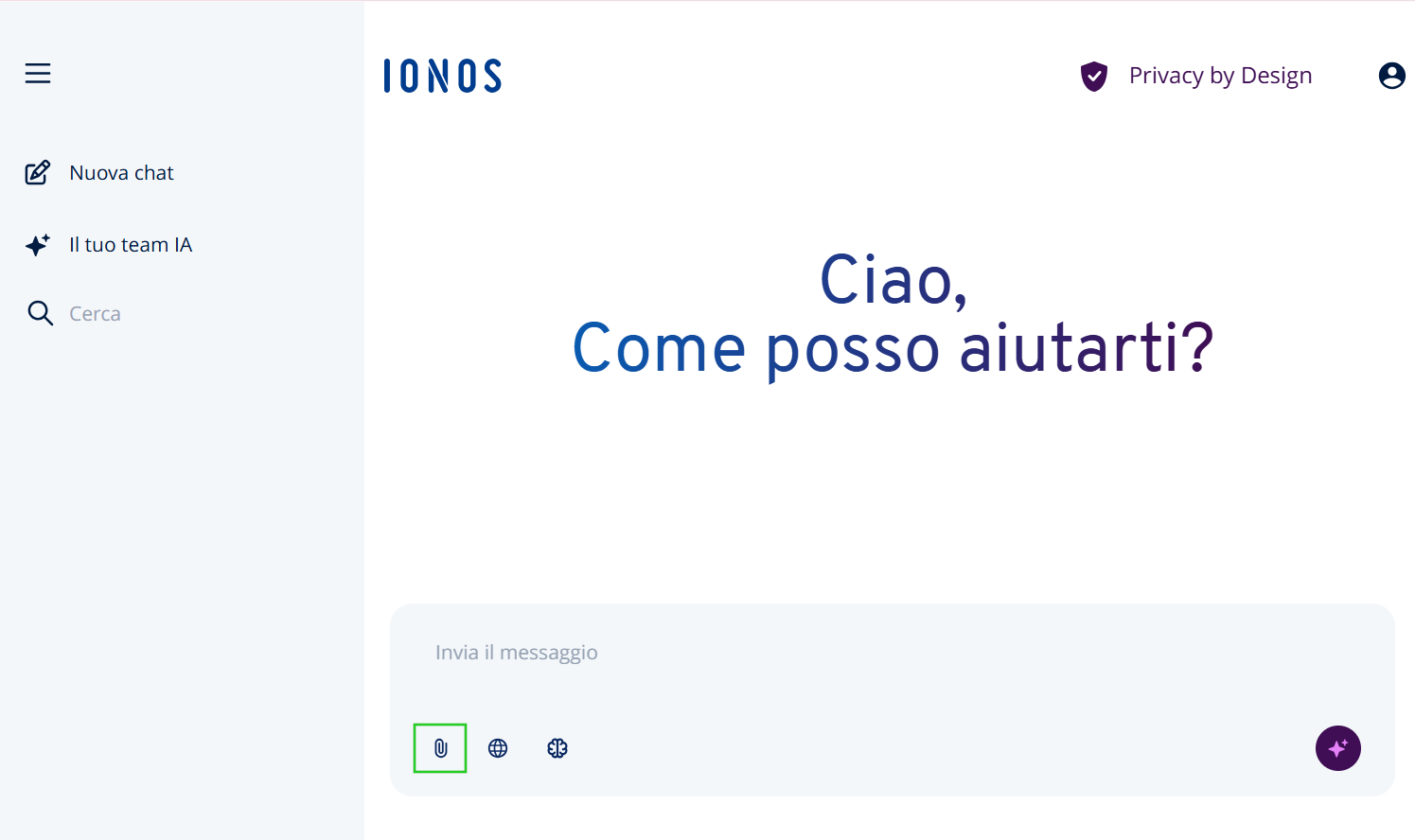 Immagine: Tramite l'icona della graffetta evidenziata nel campo di inserimento apri il menu contestuale per il caricamento dei file.
