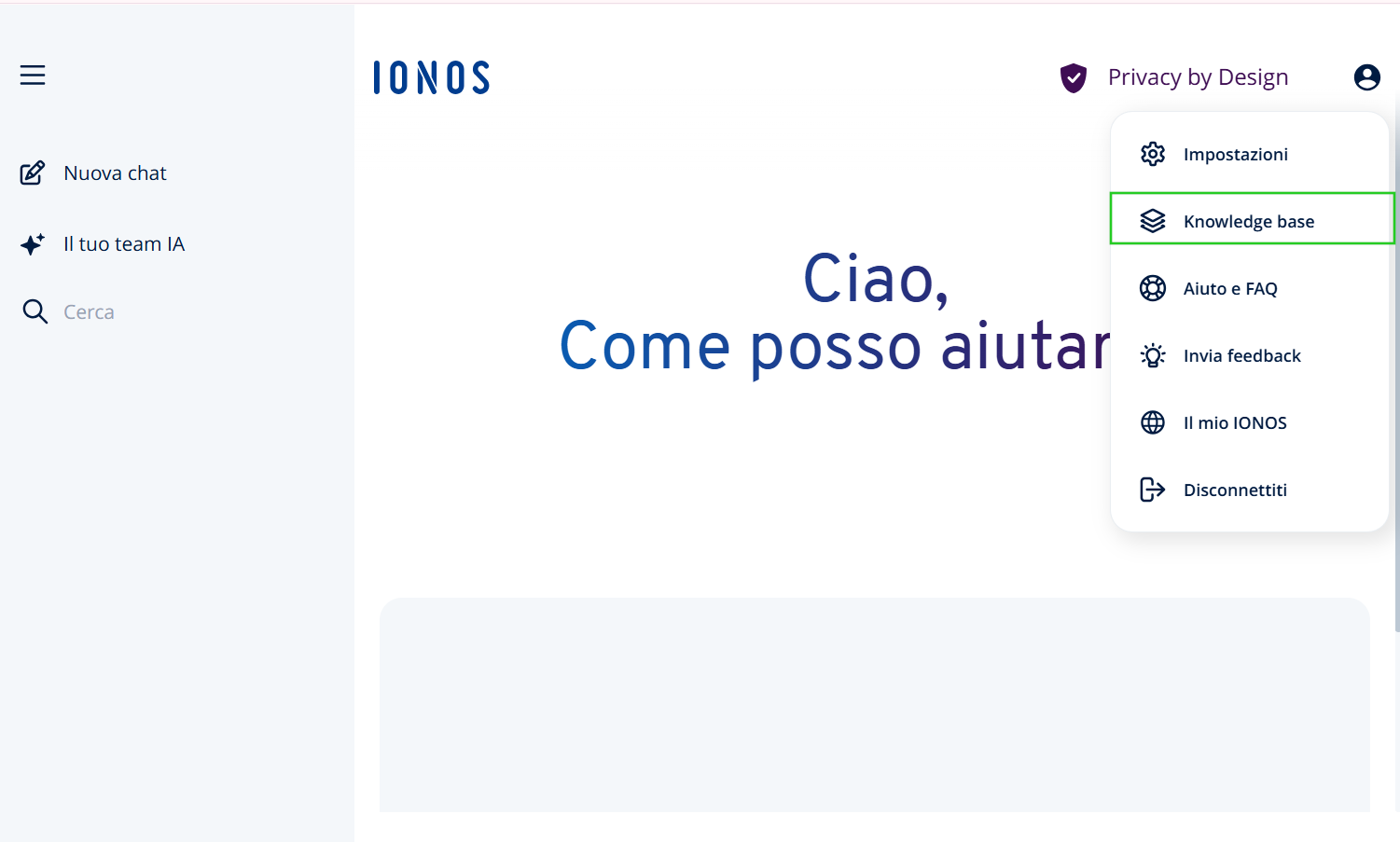Immagine: Voce "Knowledge base" nel menu del profilo
