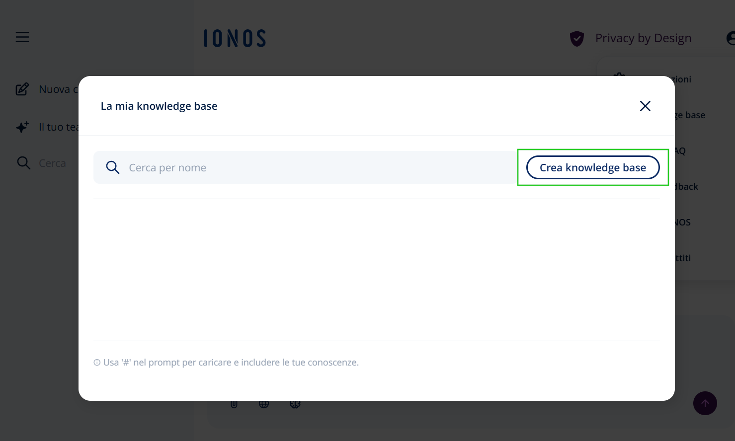 Immagine: Il pulsante "Crea Knowledge base"