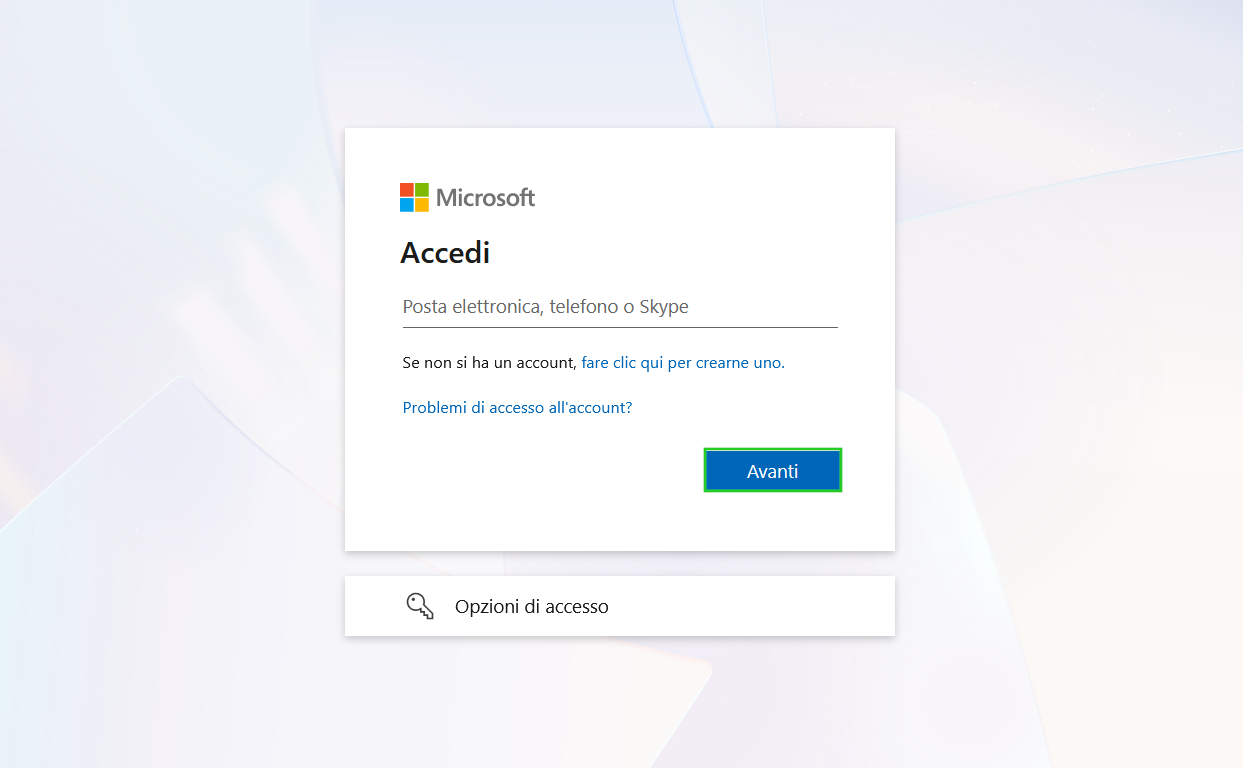 Immagine: pulsante Avanti nella pagina di accesso di Microsoft