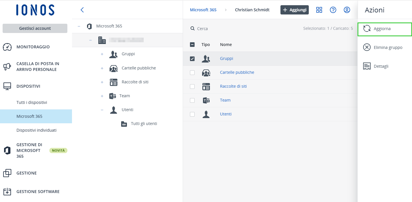 Immagine: voce di menu Aggiorna nel menu Azioni