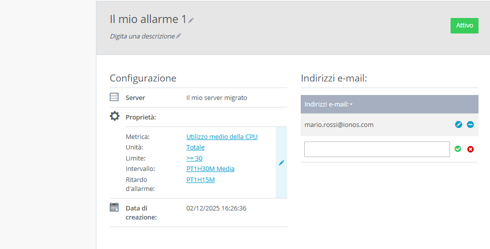 Immagine: informazioni dettagliate di un allarme