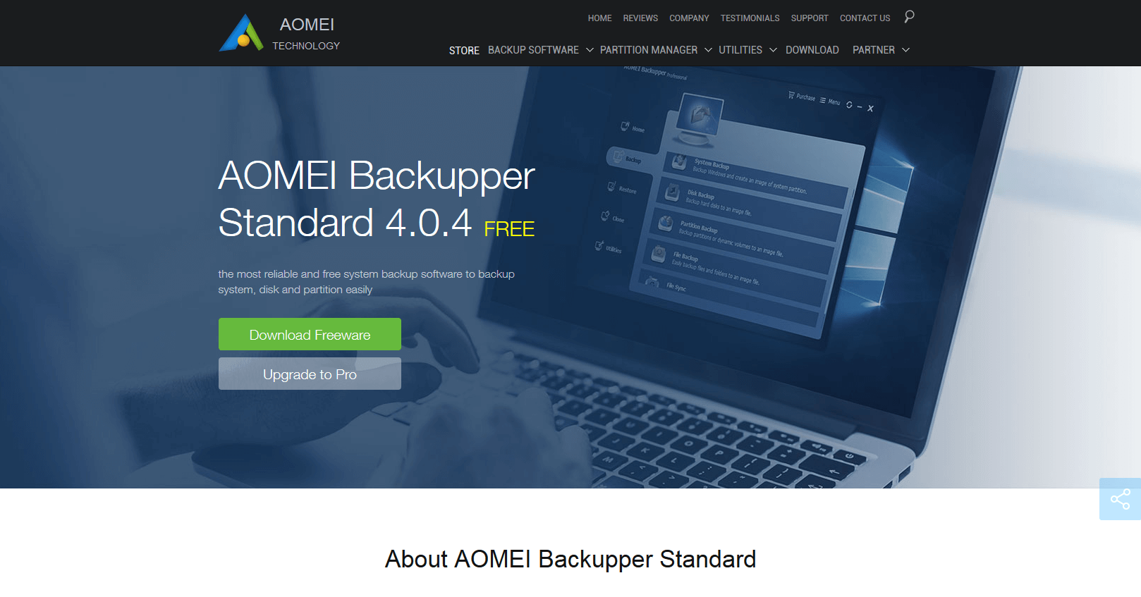 Sito web del prodotto: AOMEI Backupper Standard 4.0.4
