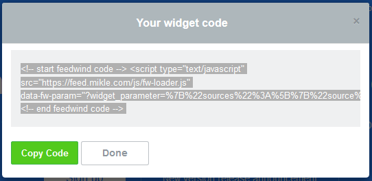 Codice del widget su FeedWind
