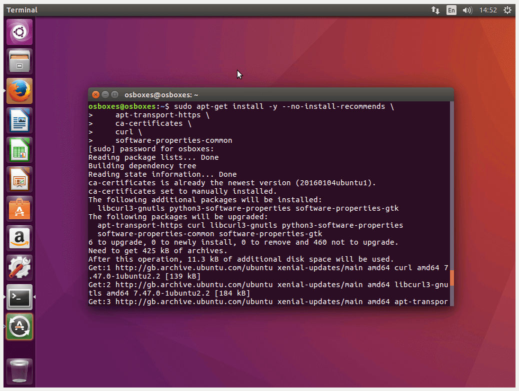Installazione dei pacchetti di configurazione attraverso il terminale di Ubuntu