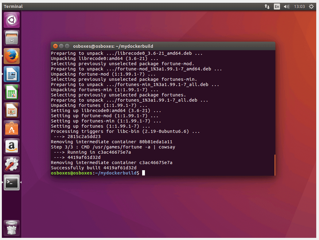 Il terminale di Ubuntu: messaggio di stato durante la creazione di una Image