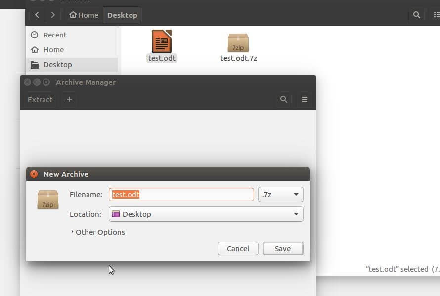 Gestore di archivio di Ubuntu: compressione con p7zip