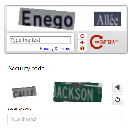 Classici reCAPTCHA presenti durante la registrazione utente