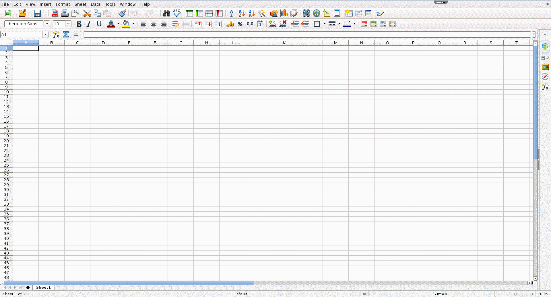 Screenshot di Calc di LibreOffice in inglese