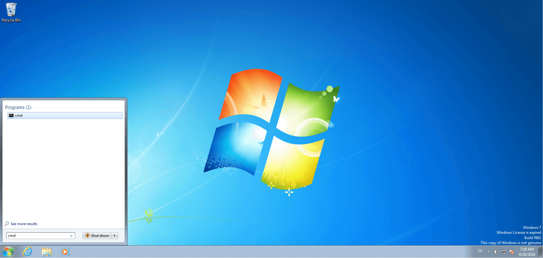Aprire la shell di Windows cmd.exe dal menu start