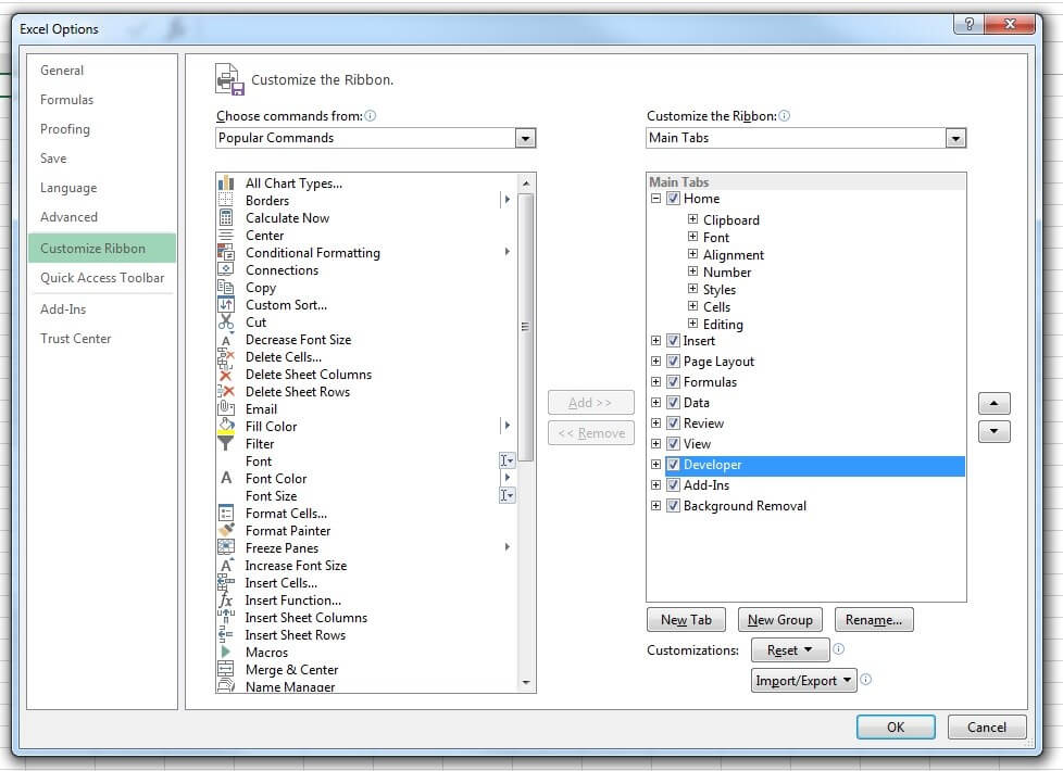 Menu delle opzioni di Excel: personalizzazione della barra multifunzione