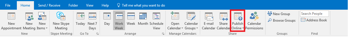 Outlook: la barra degli strumenti della scheda “Home” nella visualizzazione Calendario
