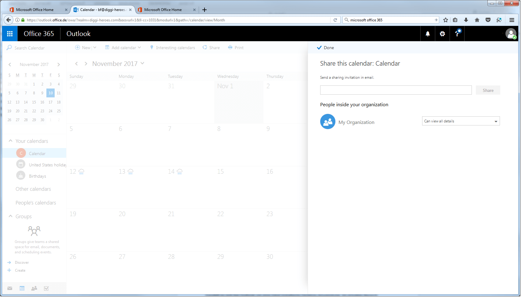 Microsoft 365: l’opzione di condivisione dell’applicazione Calendario.
