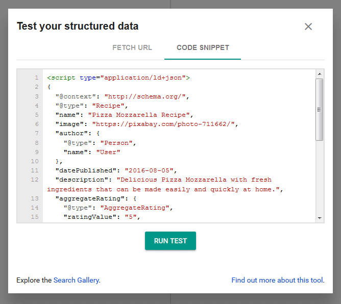 Screenshot del test tool di Google.com