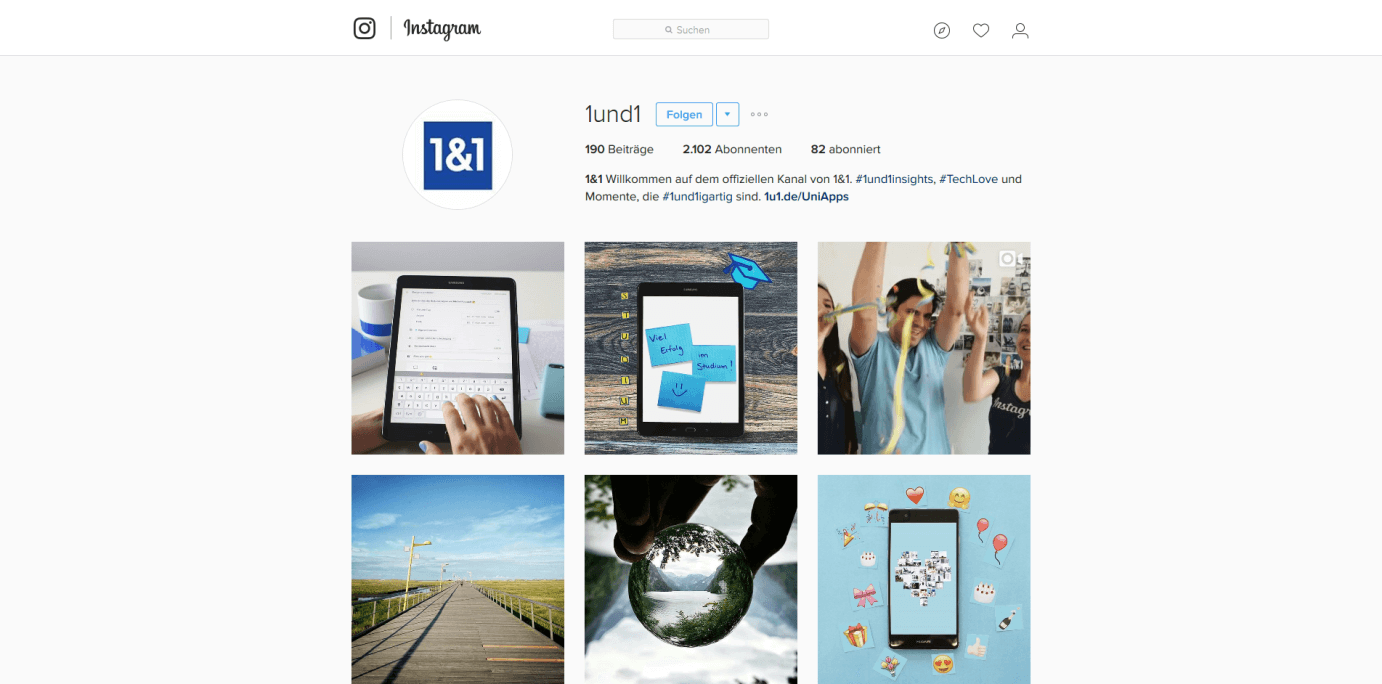 Versione web di Instagram con visualizzazione profilo IONOS Germania