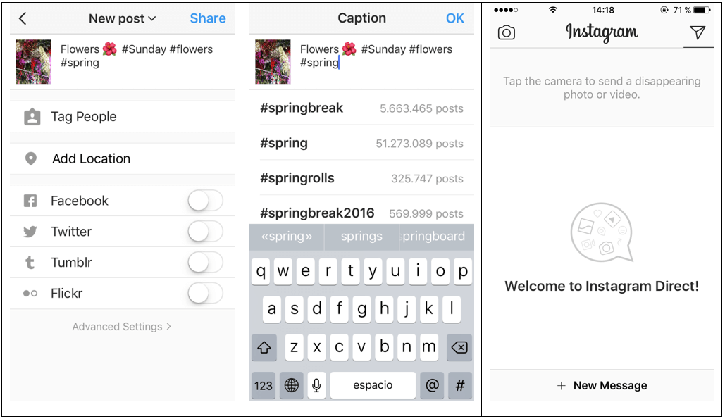 Instagram Direct: suggerimenti automatici di hashtag durante l’inserimento