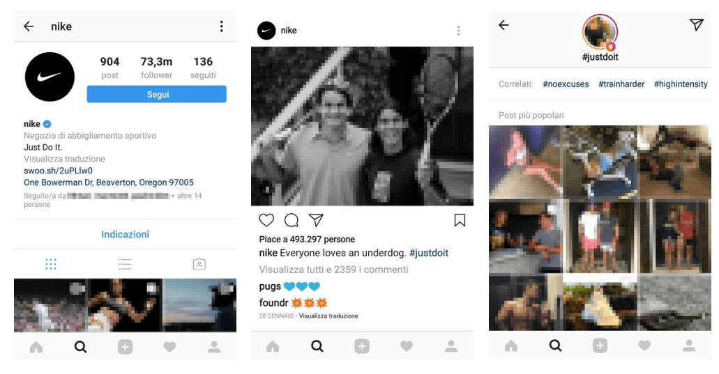 Profilo aziendale Instagram di Nike con lo slogan “Just do it” nella biografia breve