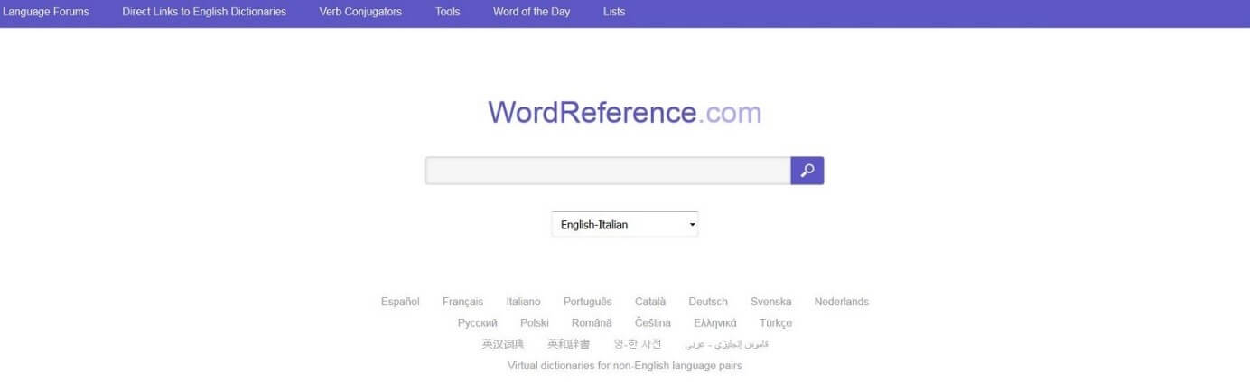 Screenshot dell’interfaccia di WordReference