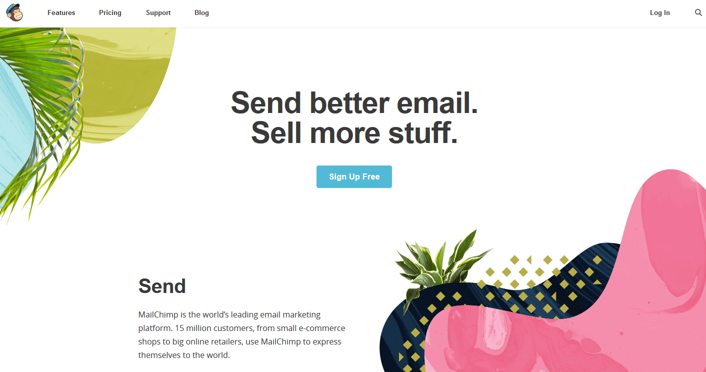 Pagina iniziale di MailChimp