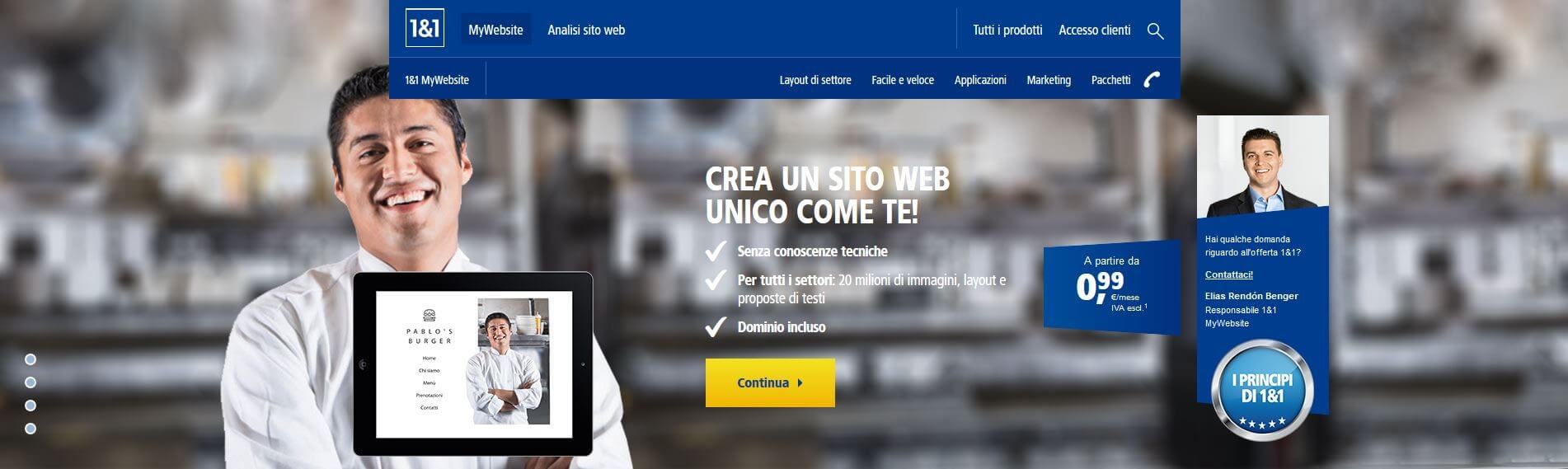 Screenshot del sito di IONOS MyWebsite in italiano