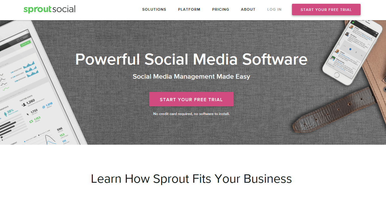 Screenshot del sito web di Sprout Social