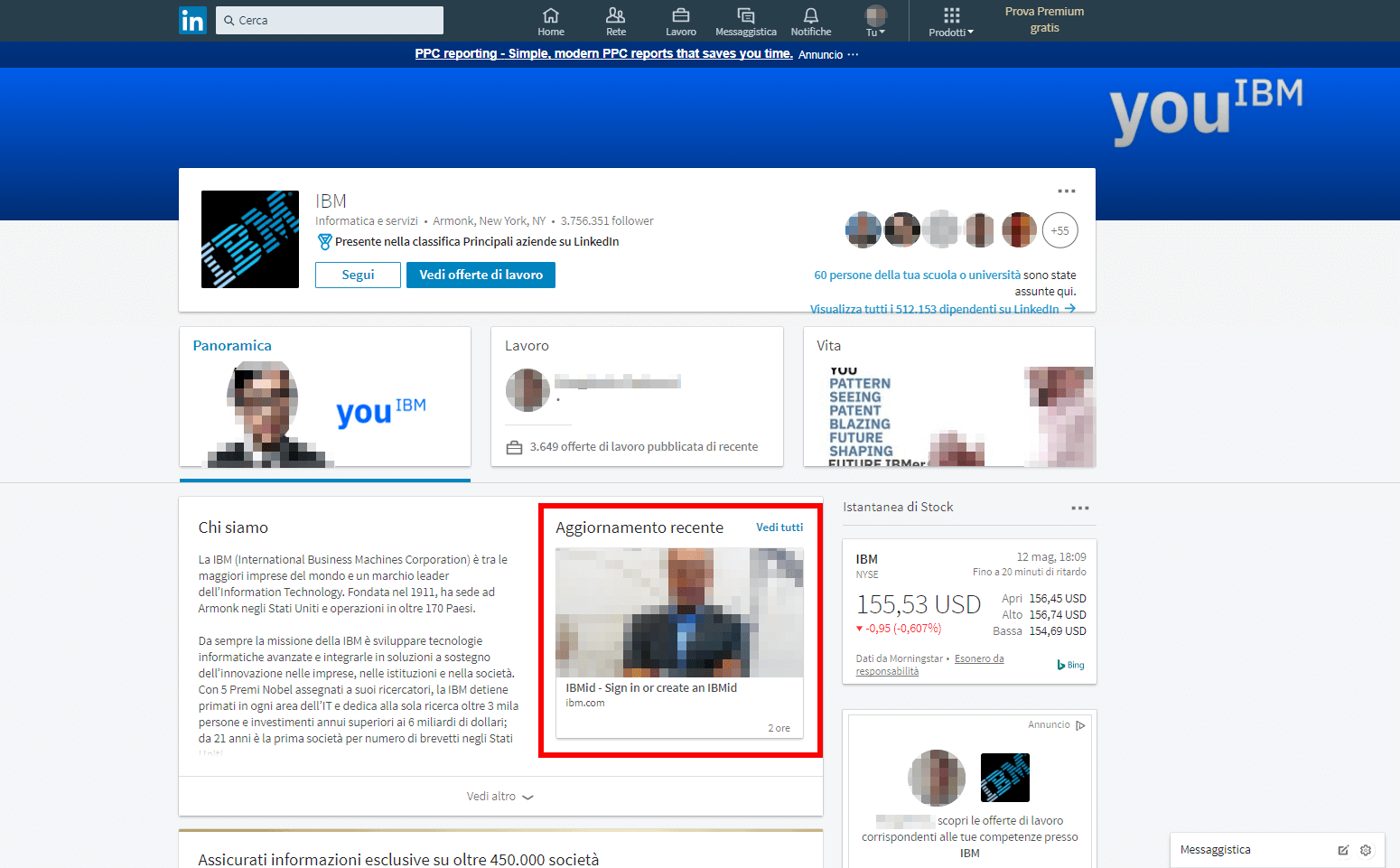 Profilo aziendale di IBM su LinkedIn