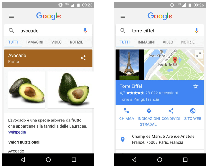 Screenshot di una ricerca su Google da dispositivo mobile Android