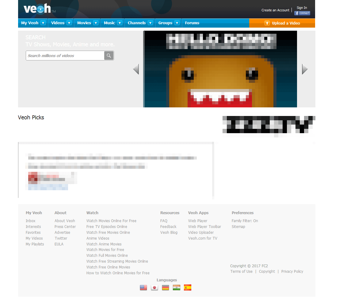 Screenshot della homepage di Veoh