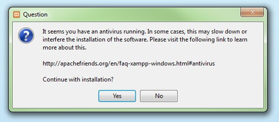 Avviso di XAMPP nel caso in cui l’antivirus risulti attivo