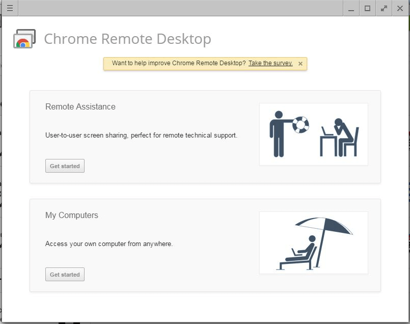 Pagina iniziale di Chrome Remote Desktop