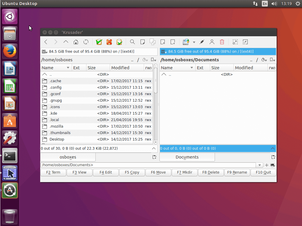 L’interfaccia utente del file manager Krusader
