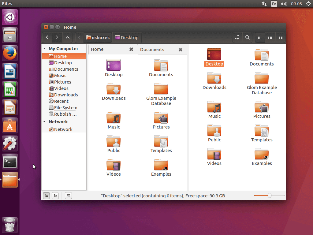 Interfaccia utente di Nemo, file manager per Linux