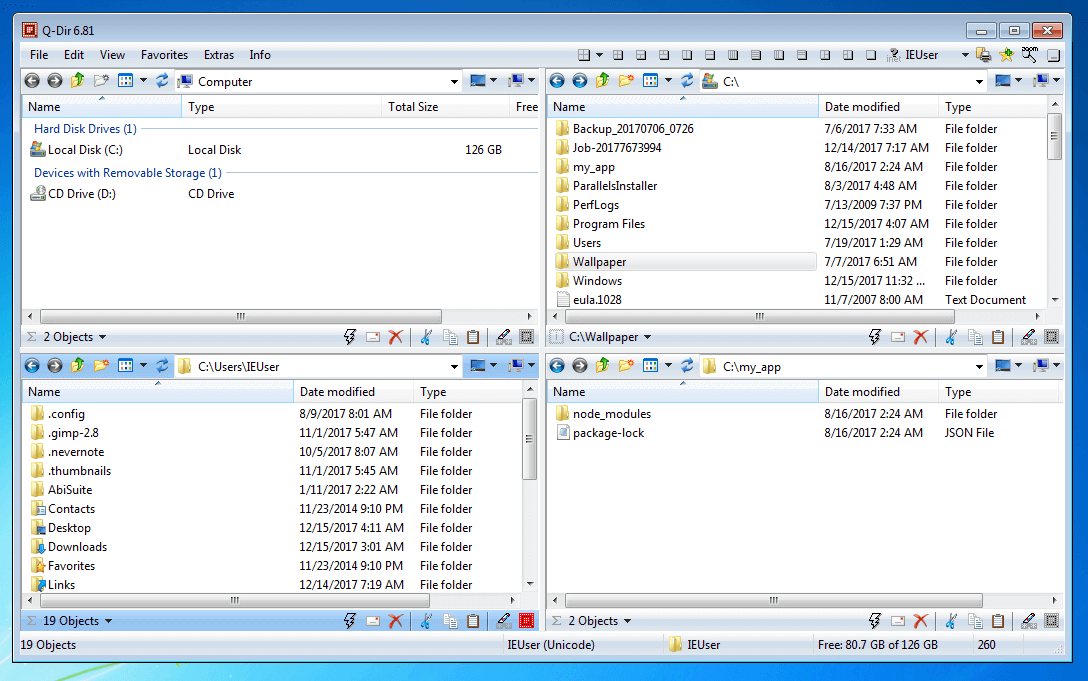 L’interfaccia utente del file manager di Windows Q-Dir des Windows-Dateimanagers Q-Dir