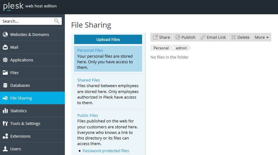 Plesk: menu File Sharing