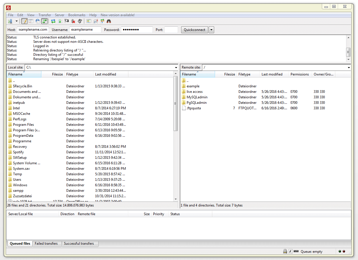 Cartelle ad albero nell’interfaccia utente di FileZilla