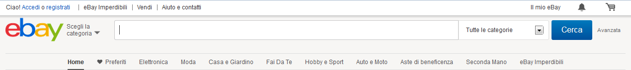 Screenshot della barra di ricerca di eBay